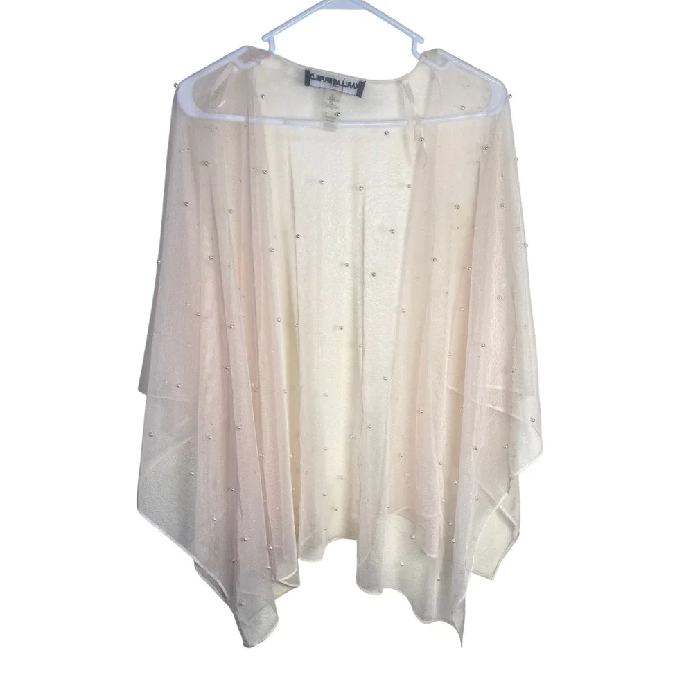 Karl Lagerfeld Paris Sheer Mesh Pearl Embellished Shrug Kimono Balletcore OS